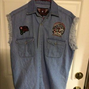 Mens Bike Week 2005 Daytona denim sleeveless Size M Plus A 2003 And 2006 Patch.